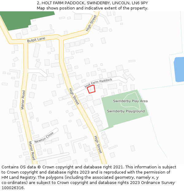 2, HOLT FARM PADDOCK, SWINDERBY, LINCOLN, LN6 9PY: Location map and indicative extent of plot