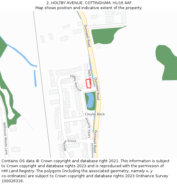 2, HOLTBY AVENUE, COTTINGHAM, HU16 4AF: Location map and indicative extent of plot