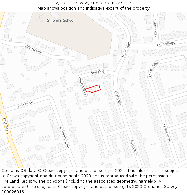 2, HOLTERS WAY, SEAFORD, BN25 3HS: Location map and indicative extent of plot
