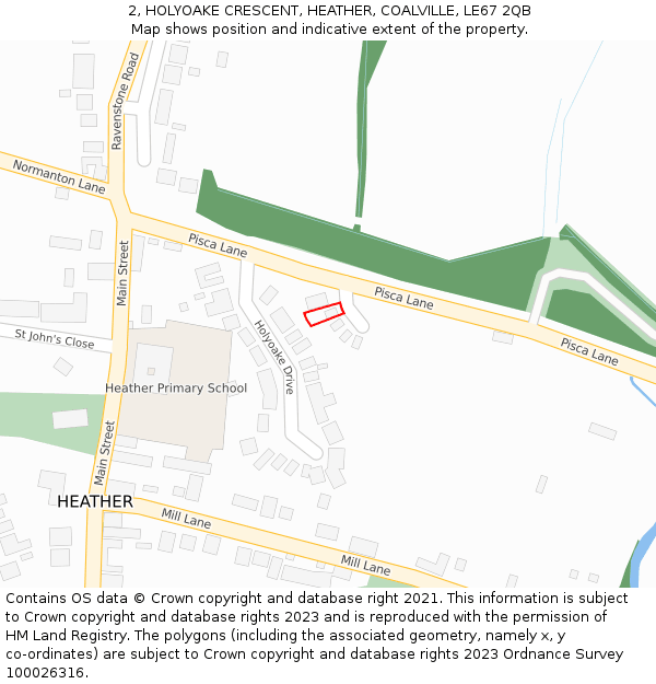 2, HOLYOAKE CRESCENT, HEATHER, COALVILLE, LE67 2QB: Location map and indicative extent of plot