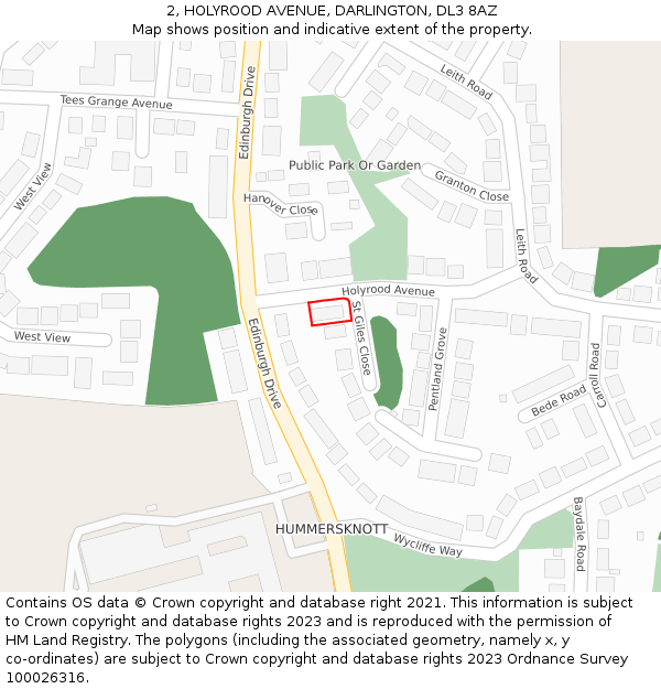 2, HOLYROOD AVENUE, DARLINGTON, DL3 8AZ: Location map and indicative extent of plot