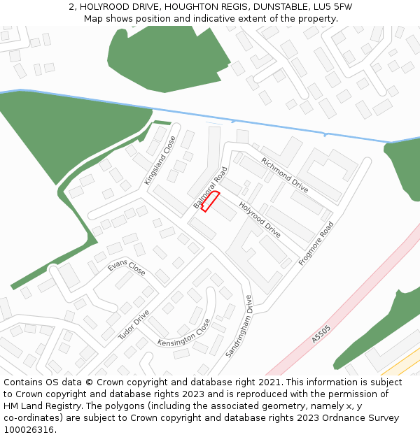 2, HOLYROOD DRIVE, HOUGHTON REGIS, DUNSTABLE, LU5 5FW: Location map and indicative extent of plot