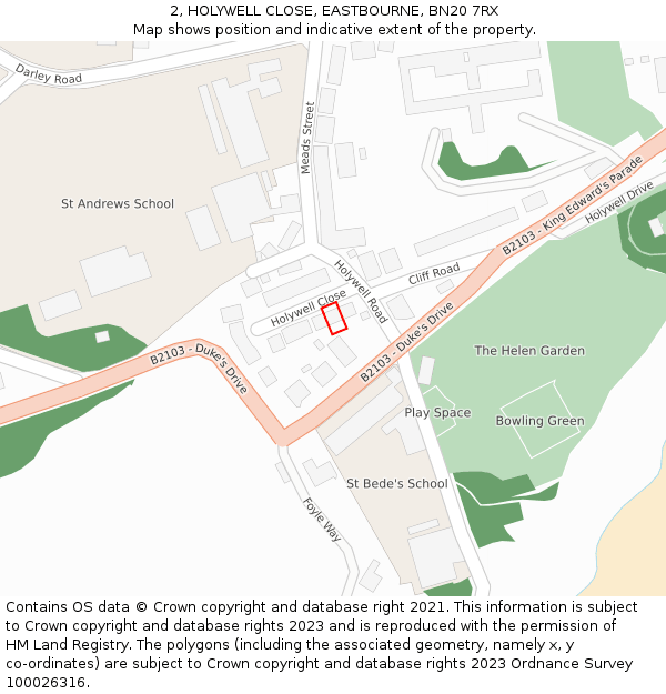 2, HOLYWELL CLOSE, EASTBOURNE, BN20 7RX: Location map and indicative extent of plot