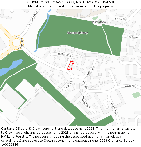 2, HOME CLOSE, GRANGE PARK, NORTHAMPTON, NN4 5BL: Location map and indicative extent of plot