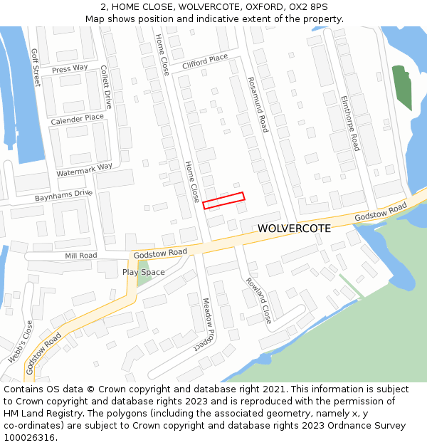 2, HOME CLOSE, WOLVERCOTE, OXFORD, OX2 8PS: Location map and indicative extent of plot