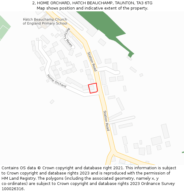 2, HOME ORCHARD, HATCH BEAUCHAMP, TAUNTON, TA3 6TG: Location map and indicative extent of plot