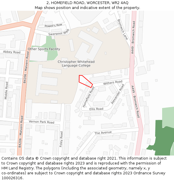 2, HOMEFIELD ROAD, WORCESTER, WR2 4AQ: Location map and indicative extent of plot