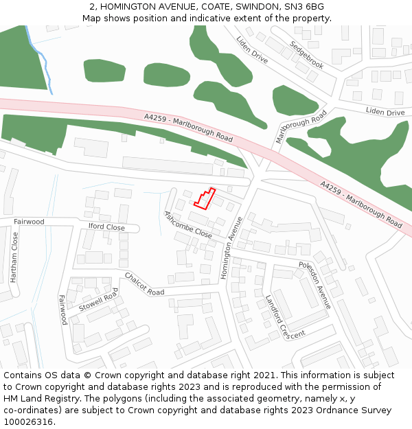 2, HOMINGTON AVENUE, COATE, SWINDON, SN3 6BG: Location map and indicative extent of plot