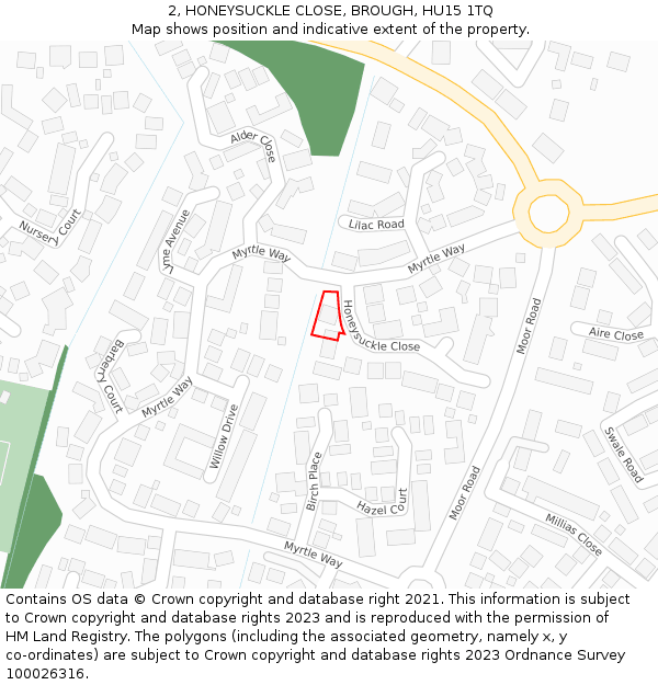 2, HONEYSUCKLE CLOSE, BROUGH, HU15 1TQ: Location map and indicative extent of plot