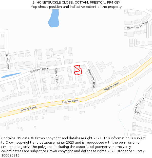 2, HONEYSUCKLE CLOSE, COTTAM, PRESTON, PR4 0EY: Location map and indicative extent of plot