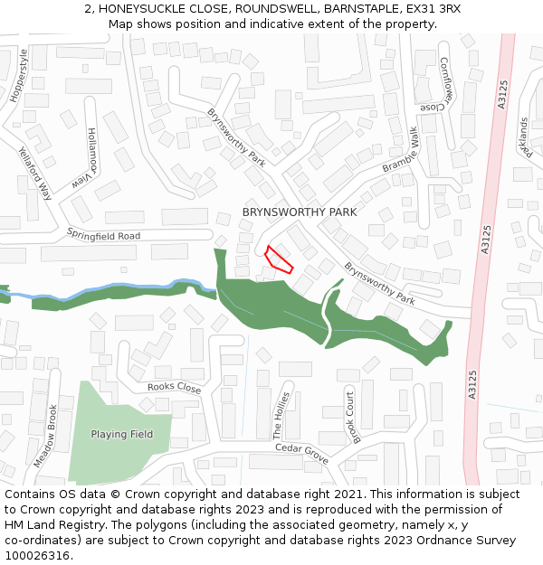 2, HONEYSUCKLE CLOSE, ROUNDSWELL, BARNSTAPLE, EX31 3RX: Location map and indicative extent of plot