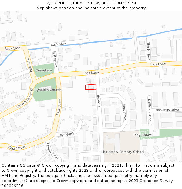 2, HOPFIELD, HIBALDSTOW, BRIGG, DN20 9PN: Location map and indicative extent of plot