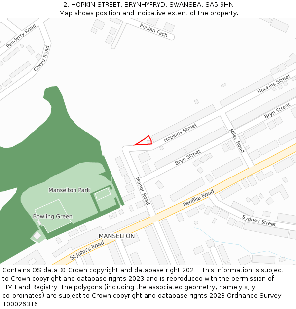 2, HOPKIN STREET, BRYNHYFRYD, SWANSEA, SA5 9HN: Location map and indicative extent of plot