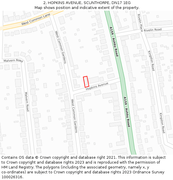 2, HOPKINS AVENUE, SCUNTHORPE, DN17 1EG: Location map and indicative extent of plot