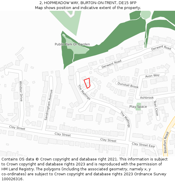 2, HOPMEADOW WAY, BURTON-ON-TRENT, DE15 9FP: Location map and indicative extent of plot
