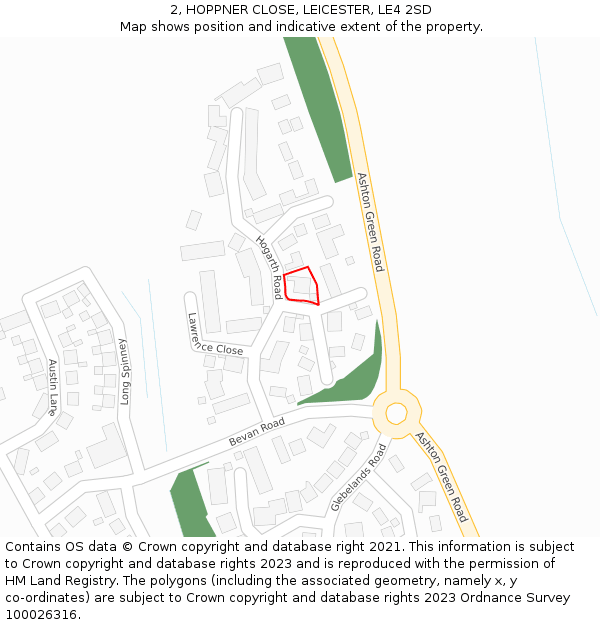 2, HOPPNER CLOSE, LEICESTER, LE4 2SD: Location map and indicative extent of plot