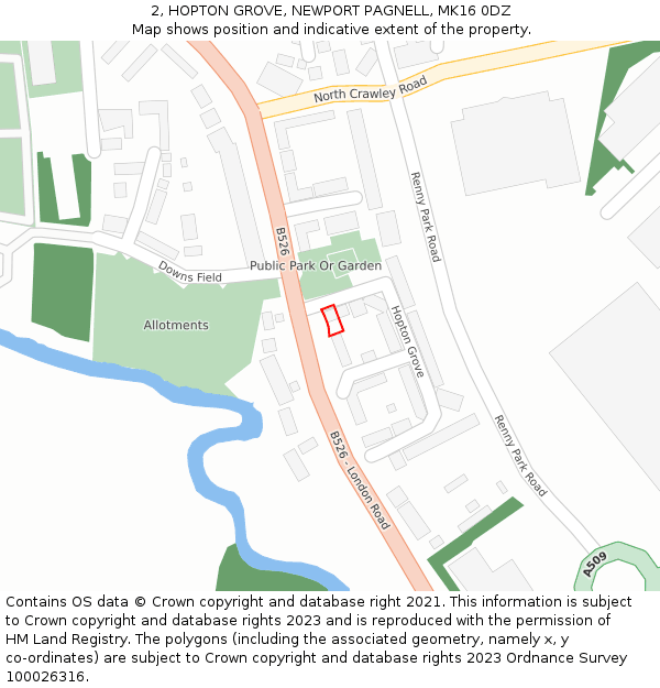 2, HOPTON GROVE, NEWPORT PAGNELL, MK16 0DZ: Location map and indicative extent of plot