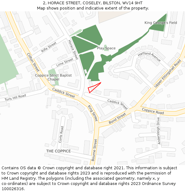 2, HORACE STREET, COSELEY, BILSTON, WV14 9HT: Location map and indicative extent of plot