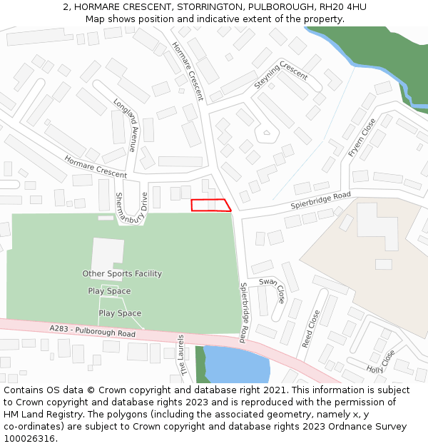 2, HORMARE CRESCENT, STORRINGTON, PULBOROUGH, RH20 4HU: Location map and indicative extent of plot