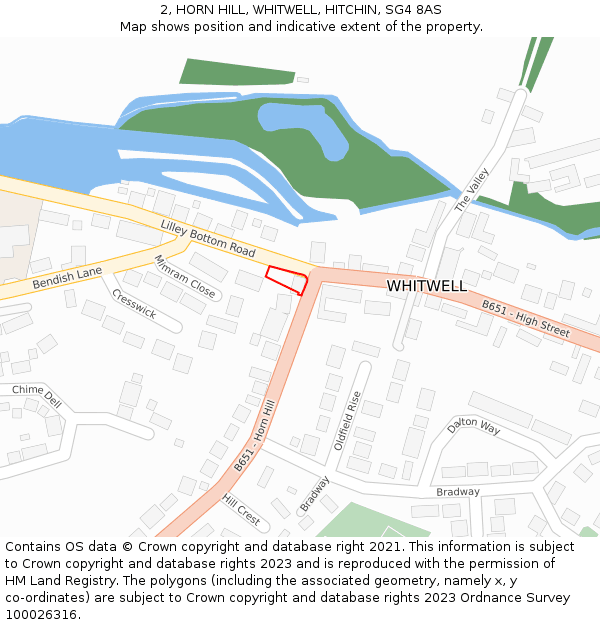 2, HORN HILL, WHITWELL, HITCHIN, SG4 8AS: Location map and indicative extent of plot
