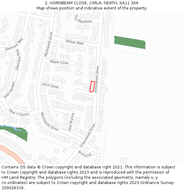 2, HORNBEAM CLOSE, CIMLA, NEATH, SA11 3XA: Location map and indicative extent of plot