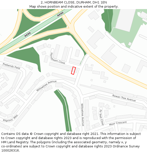 2, HORNBEAM CLOSE, DURHAM, DH1 1EN: Location map and indicative extent of plot