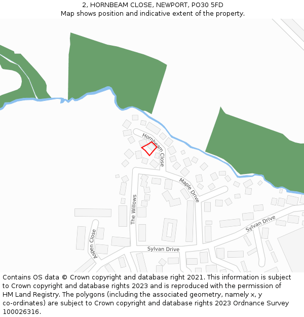 2, HORNBEAM CLOSE, NEWPORT, PO30 5FD: Location map and indicative extent of plot