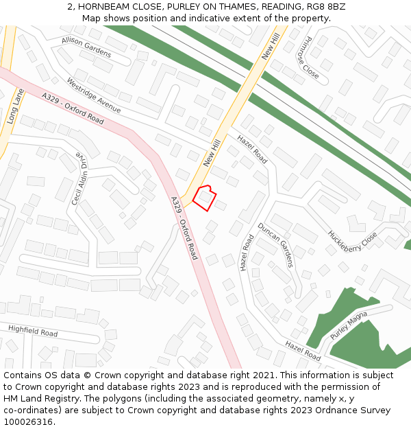 2, HORNBEAM CLOSE, PURLEY ON THAMES, READING, RG8 8BZ: Location map and indicative extent of plot