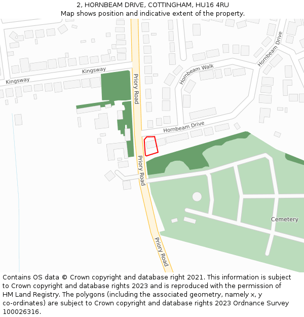 2, HORNBEAM DRIVE, COTTINGHAM, HU16 4RU: Location map and indicative extent of plot