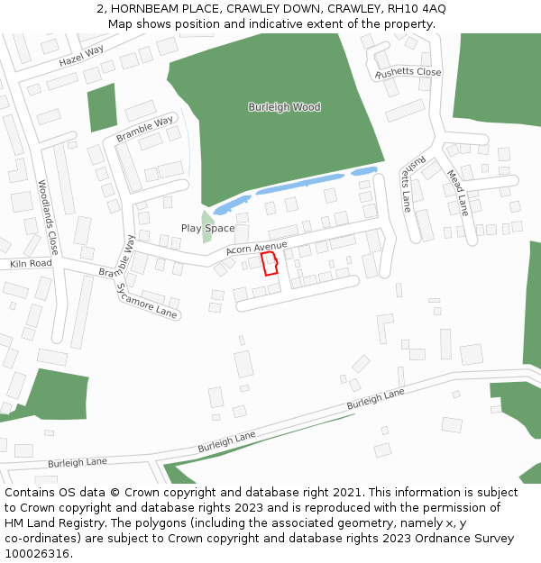 2, HORNBEAM PLACE, CRAWLEY DOWN, CRAWLEY, RH10 4AQ: Location map and indicative extent of plot