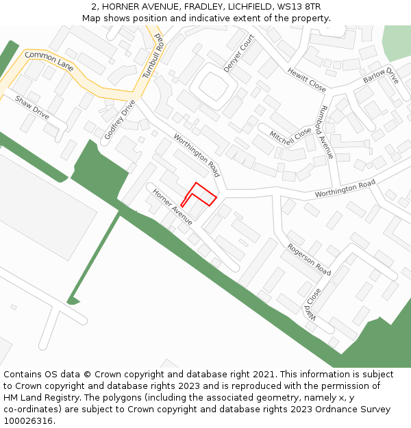 2, HORNER AVENUE, FRADLEY, LICHFIELD, WS13 8TR: Location map and indicative extent of plot