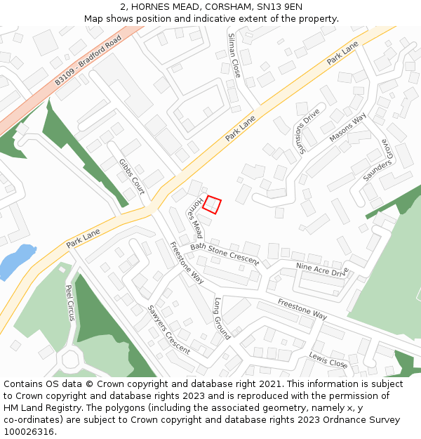 2, HORNES MEAD, CORSHAM, SN13 9EN: Location map and indicative extent of plot