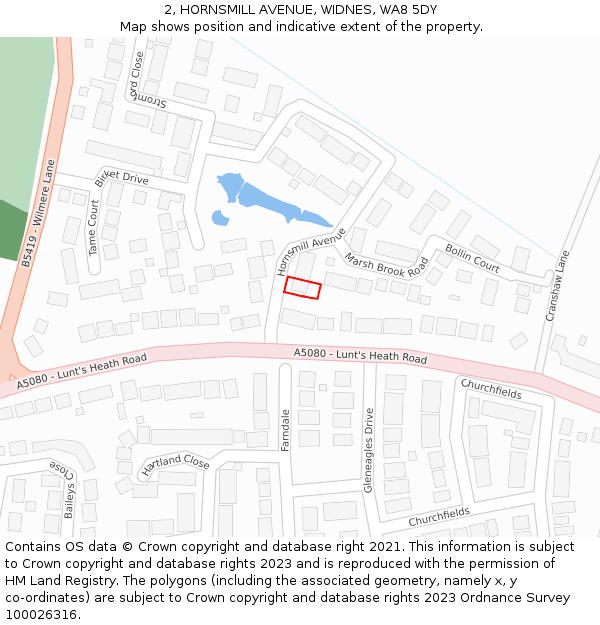 2, HORNSMILL AVENUE, WIDNES, WA8 5DY: Location map and indicative extent of plot