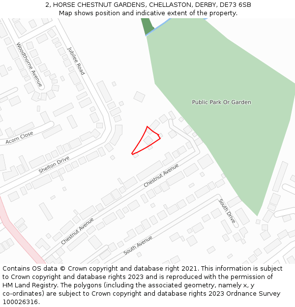 2, HORSE CHESTNUT GARDENS, CHELLASTON, DERBY, DE73 6SB: Location map and indicative extent of plot