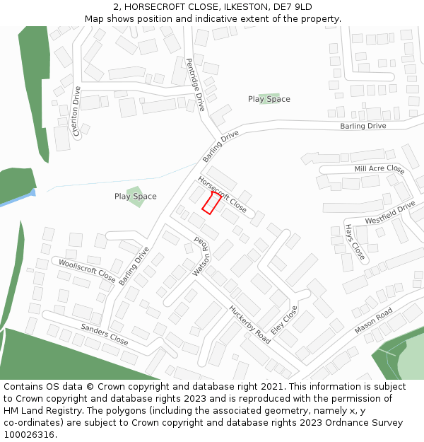 2, HORSECROFT CLOSE, ILKESTON, DE7 9LD: Location map and indicative extent of plot
