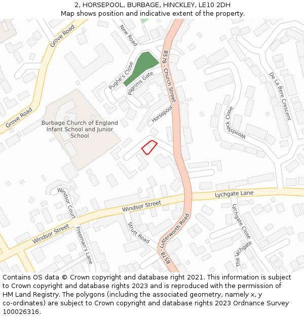 2, HORSEPOOL, BURBAGE, HINCKLEY, LE10 2DH: Location map and indicative extent of plot