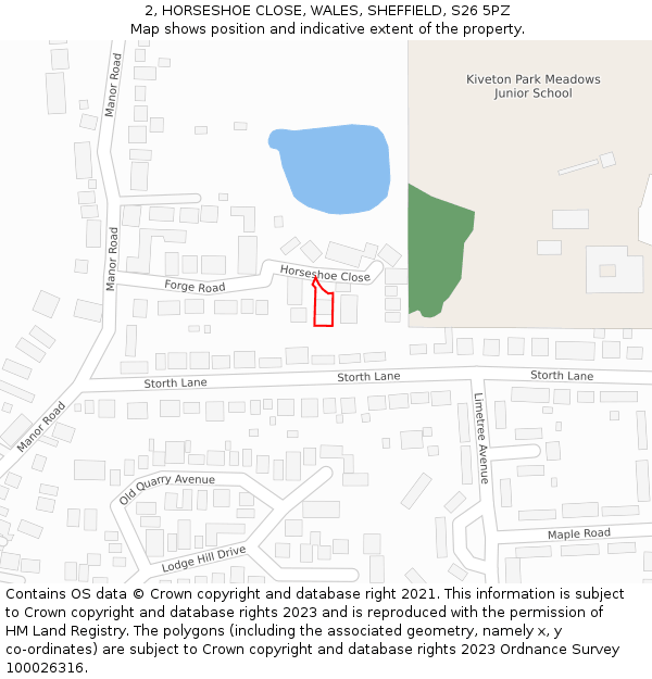 2, HORSESHOE CLOSE, WALES, SHEFFIELD, S26 5PZ: Location map and indicative extent of plot