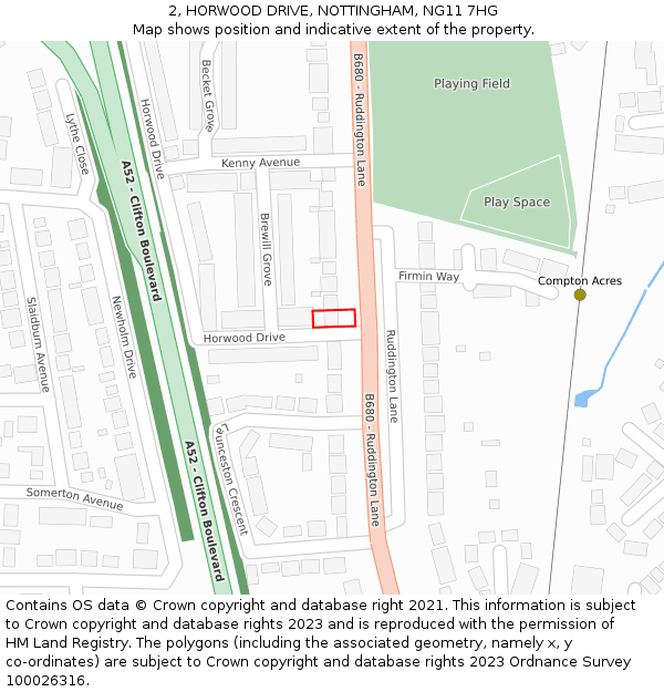 2, HORWOOD DRIVE, NOTTINGHAM, NG11 7HG: Location map and indicative extent of plot