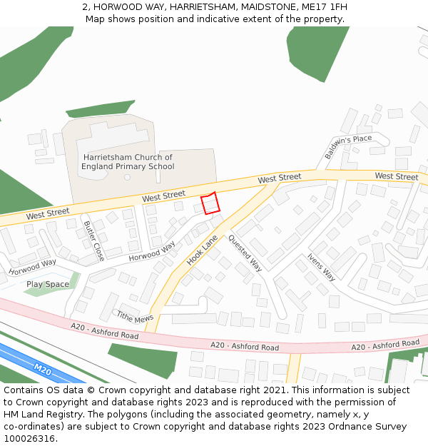 2, HORWOOD WAY, HARRIETSHAM, MAIDSTONE, ME17 1FH: Location map and indicative extent of plot