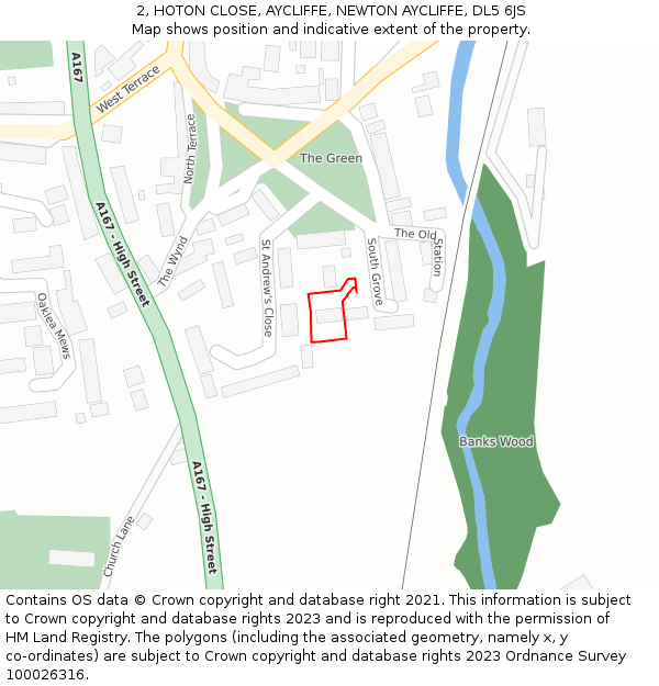 2, HOTON CLOSE, AYCLIFFE, NEWTON AYCLIFFE, DL5 6JS: Location map and indicative extent of plot