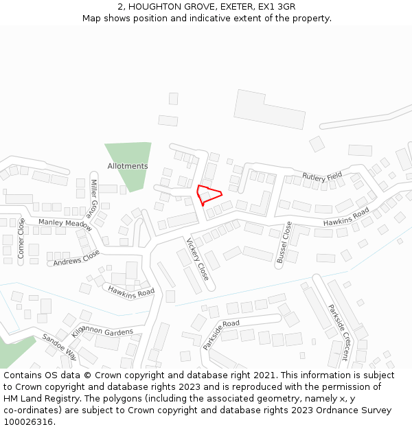 2, HOUGHTON GROVE, EXETER, EX1 3GR: Location map and indicative extent of plot
