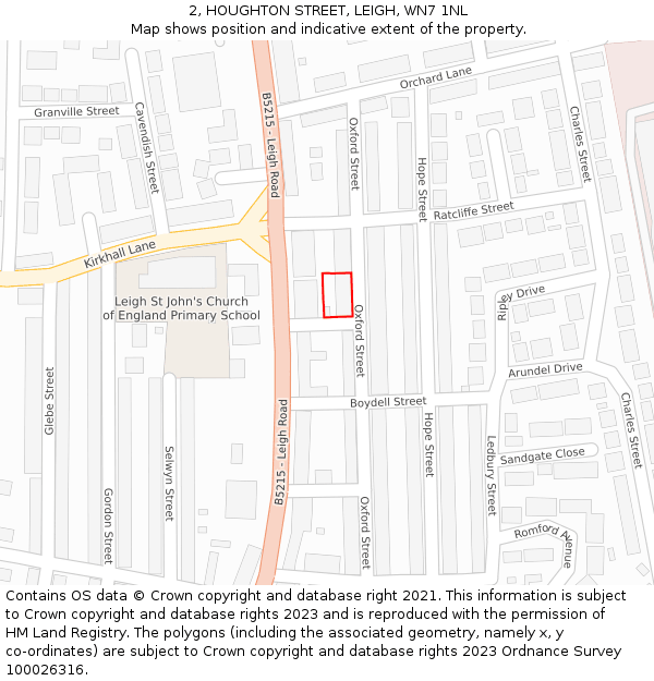 2, HOUGHTON STREET, LEIGH, WN7 1NL: Location map and indicative extent of plot