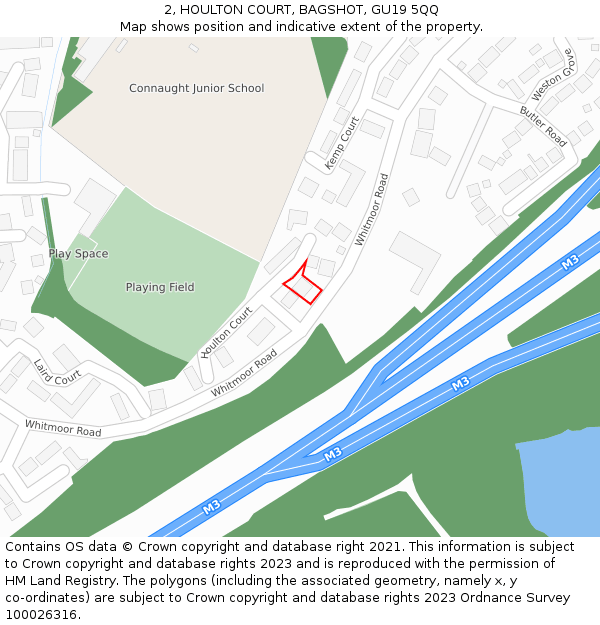 2, HOULTON COURT, BAGSHOT, GU19 5QQ: Location map and indicative extent of plot