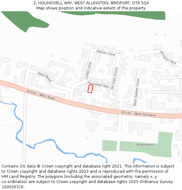 2, HOUNDSELL WAY, WEST ALLINGTON, BRIDPORT, DT6 5QX: Location map and indicative extent of plot