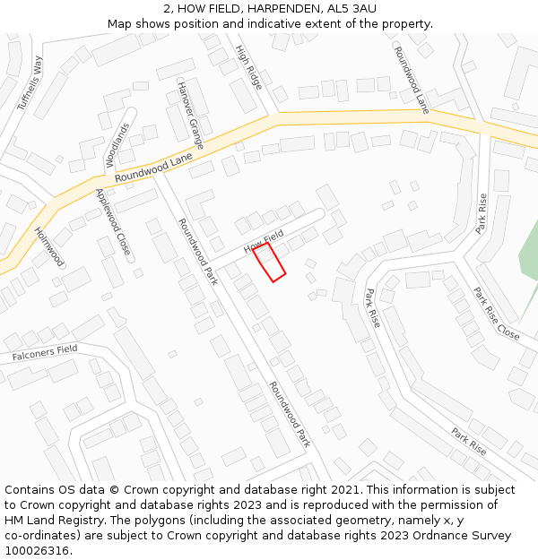 2, HOW FIELD, HARPENDEN, AL5 3AU: Location map and indicative extent of plot