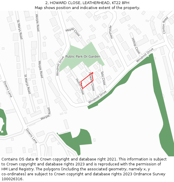 2, HOWARD CLOSE, LEATHERHEAD, KT22 8PH: Location map and indicative extent of plot