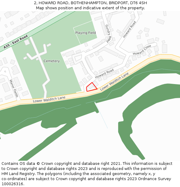 2, HOWARD ROAD, BOTHENHAMPTON, BRIDPORT, DT6 4SH: Location map and indicative extent of plot