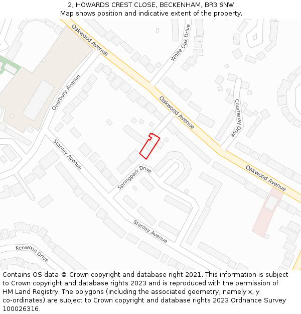 2, HOWARDS CREST CLOSE, BECKENHAM, BR3 6NW: Location map and indicative extent of plot