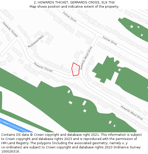 2, HOWARDS THICKET, GERRARDS CROSS, SL9 7NX: Location map and indicative extent of plot