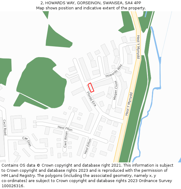 2, HOWARDS WAY, GORSEINON, SWANSEA, SA4 4PP: Location map and indicative extent of plot